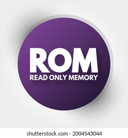 ROM Read Only Memory - type of non-volatile memory used in computers and other electronic devices, acronym text concept background