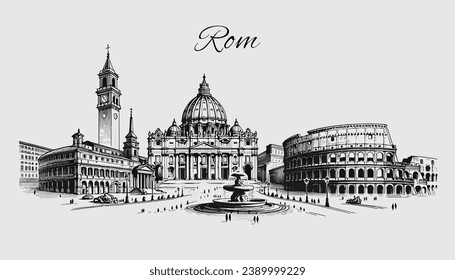 Rom Skyline Panorama Vector Illustration