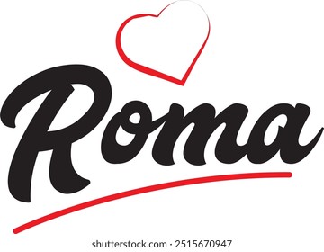 Roma city text design with red heart typographic icon design suitable for touristic promotion