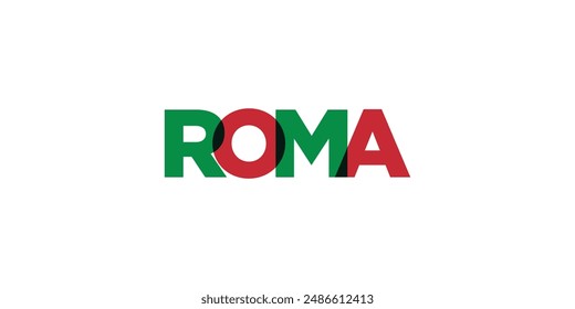 Roma in the Italia emblem. The design features a geometric style, vector illustration with bold typography in a modern font. The graphic slogan lettering.