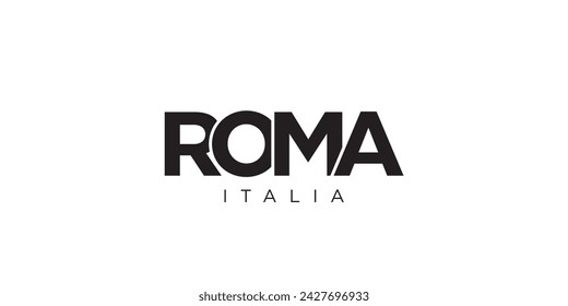 Roma in the Italia emblem for print and web. Design features geometric style, vector illustration with bold typography in modern font. Graphic slogan lettering isolated on white background.