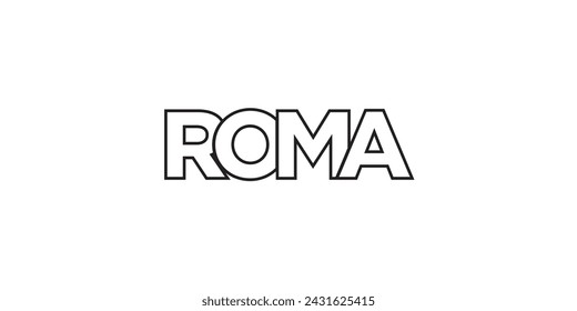 Roma in the Italia emblem for print and web. Design features geometric style, vector illustration with bold typography in modern font. Graphic slogan lettering isolated on white background.