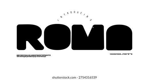 Roma: A modern ultra-bold bubble font. Featuring extra-wide rounded geometric shapes for playful and minimal branding.