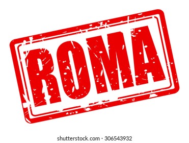 Roma red stamp text on white