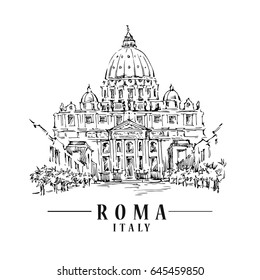 Roma Sketch On Watercolor Background Vector: стоковая векторная графика (бе...