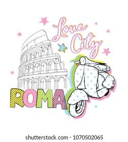 Roma tour. Roma drawing. illustration tee print 