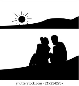 romace on the beach silhouette illustration, people ilustration