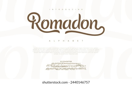 Romadon premium luxury arabic alphabet letters and numbers. Elegant islamic typography ramadan wedding serif font decorative vintage. Creative vector illustration