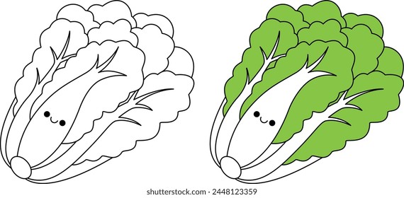 Romaine Lettuce Vegetable cartoon character Isolated vector illustration Coloring Page