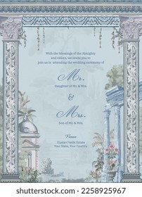 Roman Ancient theme wedding invitation card design for printing.