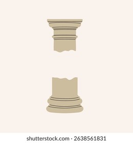 Roman antique architecture element. Column capital, classic Tuscan order design. Historic marble pillar. Flat vector illustration isolated on white background.