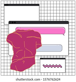 Roman antique statue and user interface elements on squared background. Surreal retrofuturistic vaporwave style vector illustration.