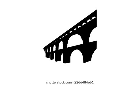 Roman aqueduct bridge silhouette, high quality vector svg
