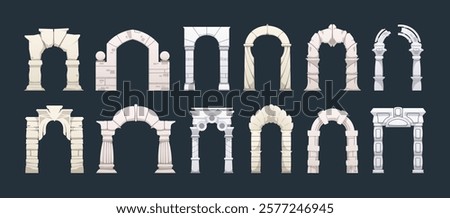 Roman arch. Antique pillar and stone gate architecture elements with columns, classic marble stone archway pillars and arches, renaissance building decor. Vector isolated set. Zdjęcia stock © 