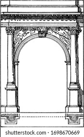 Roman Arch, Arch Of Titus, Classical Greek Architecture, The Purposes Of The Ancient Romans, Heavy Masonry Arches, Vintage Line Drawing Or Engraving Illustration.