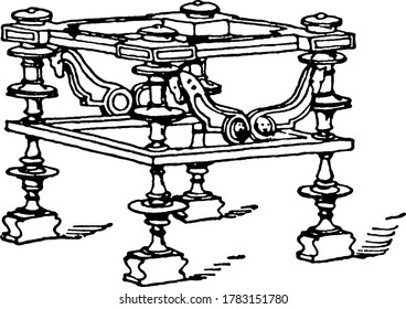 The Roman Bisellium Stool made of bronze, that does not have a seat covering, vintage line drawing or engraving illustration.