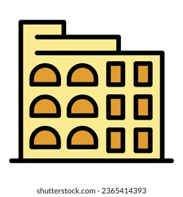 Roman building icon outline vector. European skyline. Country pub color flat