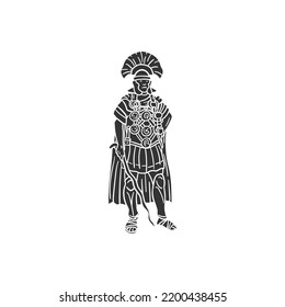 Roman Centurion Icon Silhouette Illustration. Ancient Rome Vector Graphic Pictogram Symbol Clip Art. Doodle Sketch Black Sign.