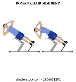 Roman chair side bend exercise strength workout vector illustration on the white background. Vector illustration