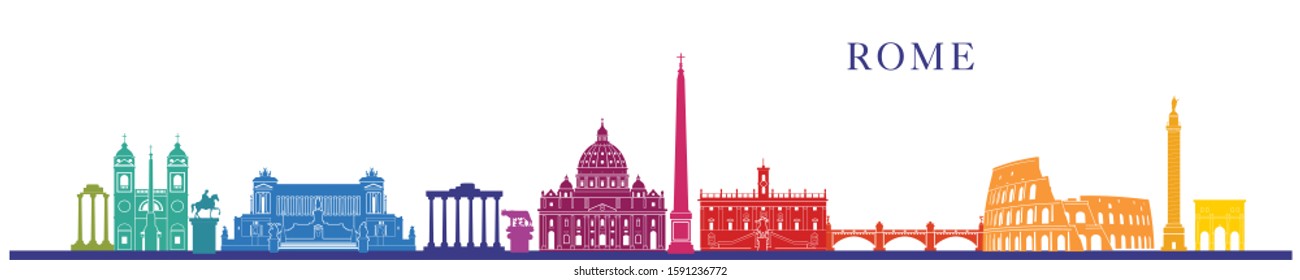 roman city skyline architecture colorful icons