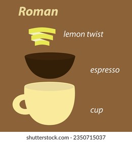 roman coffee cup composition on brown background