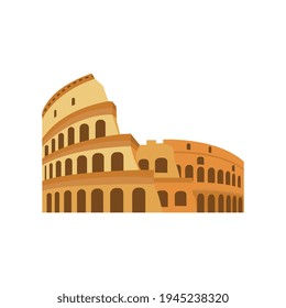 Roman Coliseum Ruins Tourist Landmark, Flat Vector Illustration Isolated.