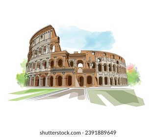 Roman Colosseum. Rome, Italy, Europe. Travel Poster. Architecture and landmark. Vector illustration.