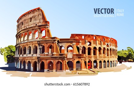 Roman Colosseum. Rome, Italy, Europe. Travel. Architecture and landmark. Vector illustration.