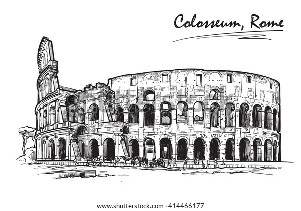 Romerska Colosseum Resa Skissbok Illustration Arkitektonisk Stockvektor Royaltyfri 414466177