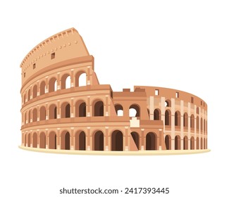 Ilustración vectorial del Coliseo Romano. Diseño de monumentos en arquitectura internacional de Roma Italia