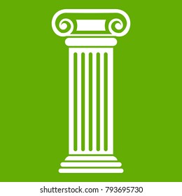 Roman column icon white isolated on green background. Vector illustration
