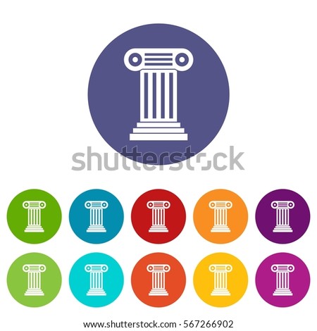Roman column set icons in different colors isolated on white background