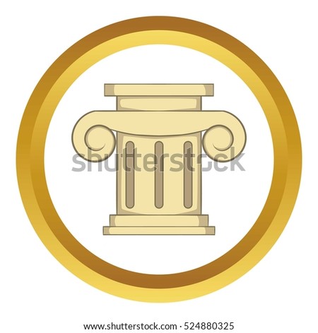 Roman column vector icon in golden circle, cartoon style isolated on white background