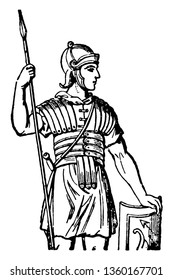 Roman Cuirass worn by the Roman soldiers, vintage line drawing or engraving illustration.