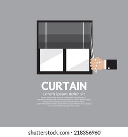 Roman Curtain On Window Vector Illustration