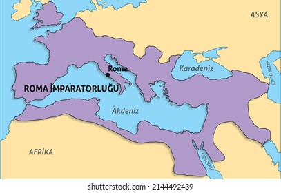 roman empire colorful map. turkish written map