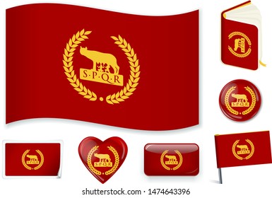 Roman empire flag. Vector illustration 3 layers. Shadows, flat flag, lights and shadows. Collection of world flags. Accurate colors. Easy changes.