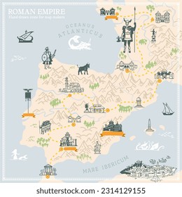 Roman Empire map builder simple hand draw illustrations in vector format