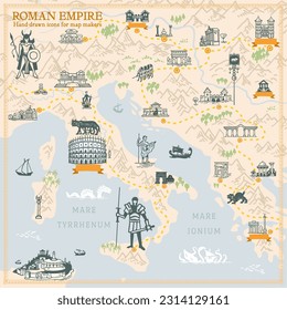 Roman Empire map builder simple hand draw illustrations in vector format