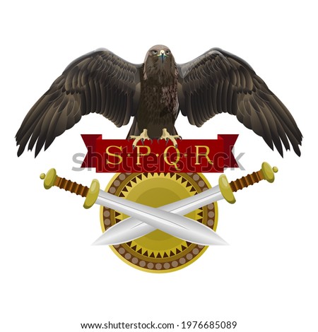 Roman Empire symbol with eagle, monogram SPQR, shield and swords . Vector illustration isolated on white background