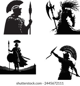 Roman Empire warrior silhouette collection. Logo set.