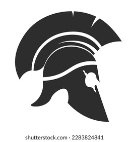 Roman fighters headpieces with metal structure and hair. Legionnaire or spartan combatant uniform. Medieval or ancient warrior or knight equipment isolated monochrome icon. Vector in flat style