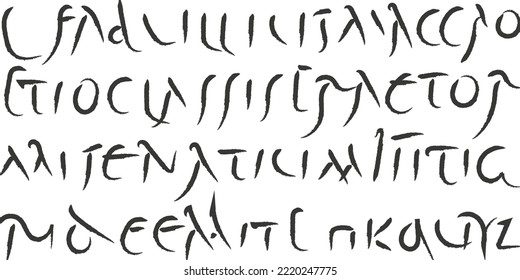 Roman font. Handwriting elements of the 3rd century. An old handwritten manuscript. Unreadable text.