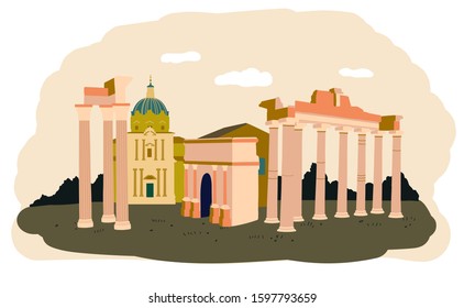 The Roman Forum, Italy. Travel Vector Illustration. Landmark.