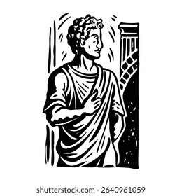 Roman fresco painting illustration in vintage style
