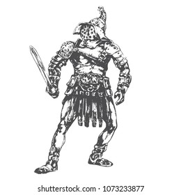 Roman gladiator in armor and sword warrior ready to fight vector image of a symbol of courage and courage to print on a T-shirt