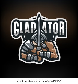 Roman gladiator. Logo, emblem, on a dark background.