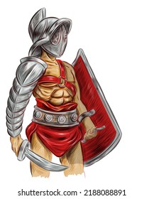 Roman gladiator Soldier With Sword And Shield