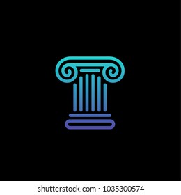 Roman and greek antique column icon, logo. Vector, isolated. On black background