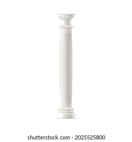 Roman or Greek antique stone column or pillar, realistic vector mockup illustration isolated on white background. Template of architecture construction element.